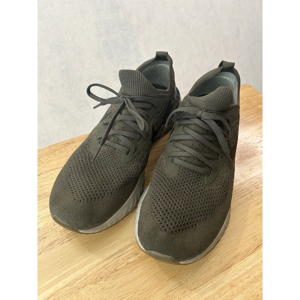Nike Epic React Flyknit Cargo Khaki Men 9.5 Olive Green Running Shoes AQ0067-300 - Picture 2 of 9